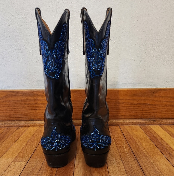Old Gringo Viridiana Black Boots with Blue Shimmer Rhinestones Size 7.5 - Picture 7 of 11